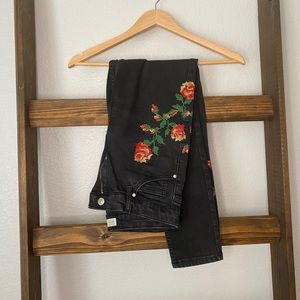 Topshop Moto Jamie Jeans Black w/ Flowers Sz 30